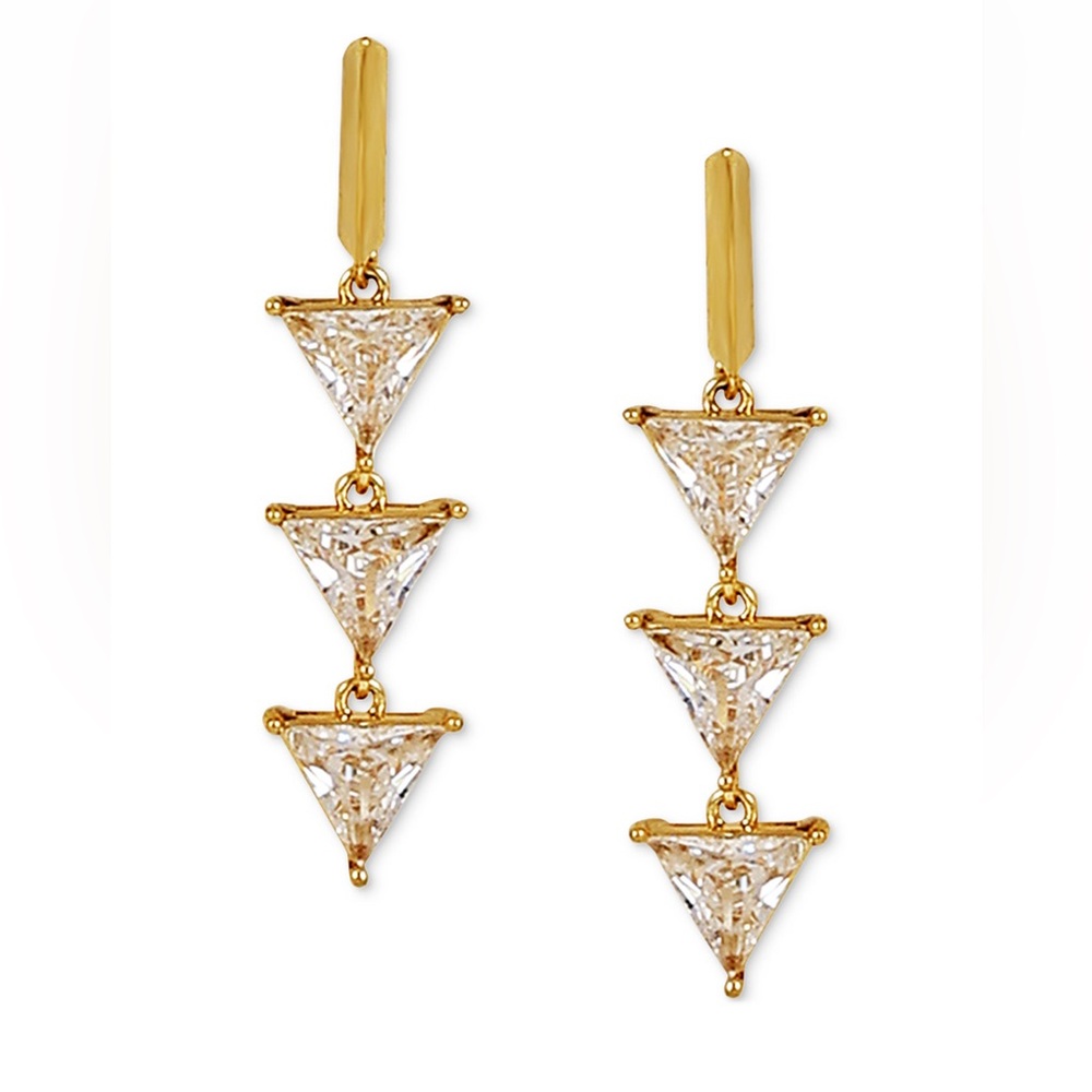 New GUESS 14k Gold-Plated Cubic Zirconia Triangle Linear Charm Earrings